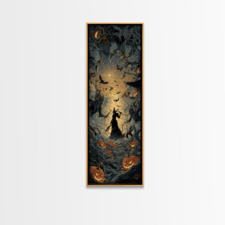 The Pumpkin-Carving Ritual, Tall Narrow Wall Art, Gothic Horror Wall Art, Framed Canvas Print, Halloween Wall Decor, Gothic Home Decor