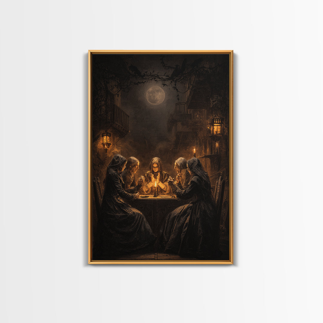 The Candlelit Seance, Vertical Wall Art, Gothic Horror Wall Art, Framed Canvas Print, Halloween Wall Decor, Gothic Home Decor