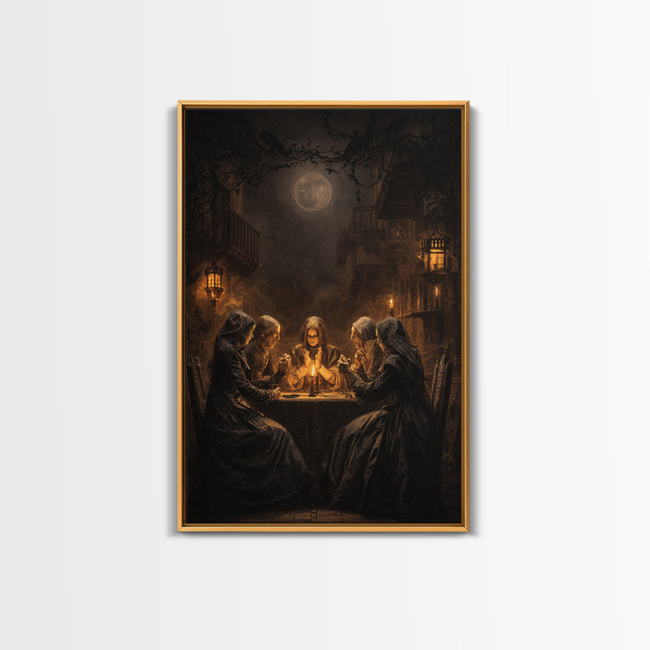 The Candlelit Seance, Vertical Wall Art, Gothic Horror Wall Art, Framed Canvas Print, Halloween Wall Decor, Gothic Home Decor