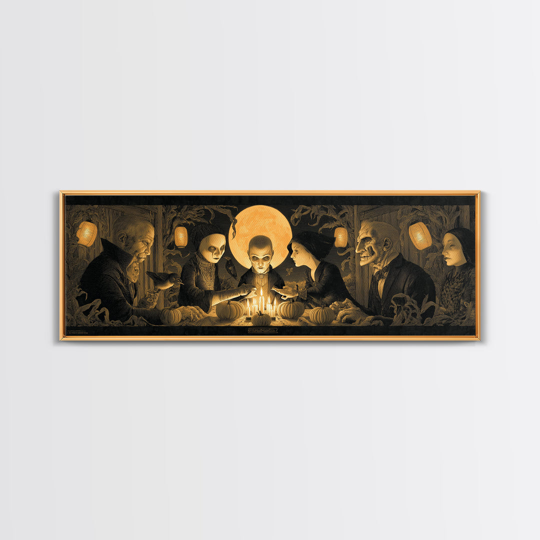 The Candlelit Seance, Extra Wide Wall Art, Gothic Horror Wall Art, Framed Canvas Print, Halloween Wall Decor, Gothic Home Decor