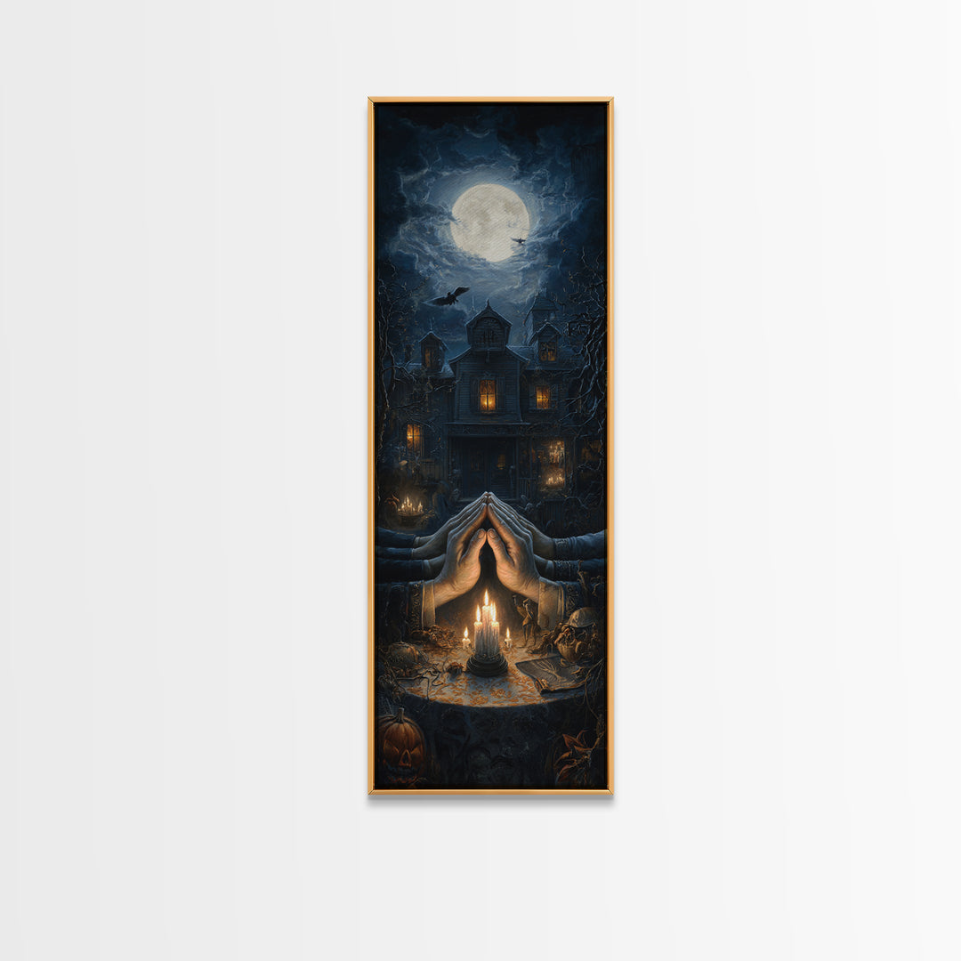 The Candlelit Seance, Tall Narrow Wall Art, Dark Fantasy Wall Art, Canvas Print, Halloween Wall Decor, Gothic Home Decor, Halloween Decor
