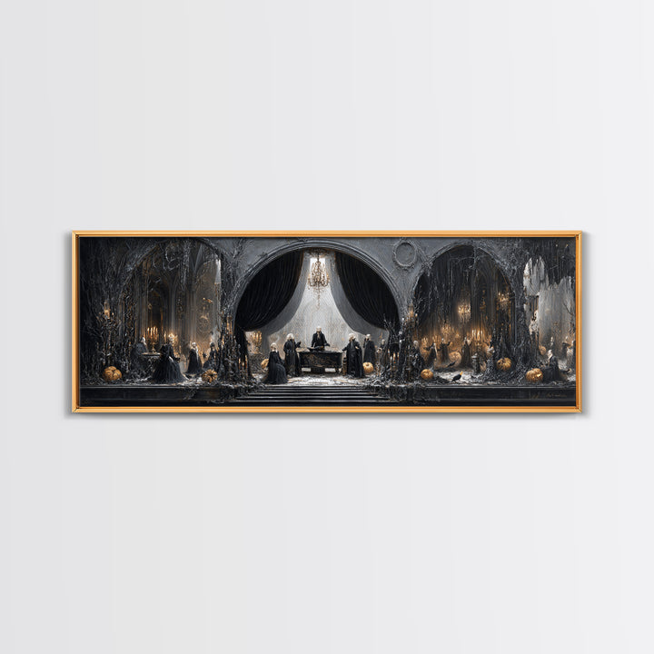 The Raven Funeral, Extra Wide Wall Art, Macabre Wall Art, Framed Canvas Print, Halloween Wall Decor, Gothic Home Decor, Halloween Wall Art