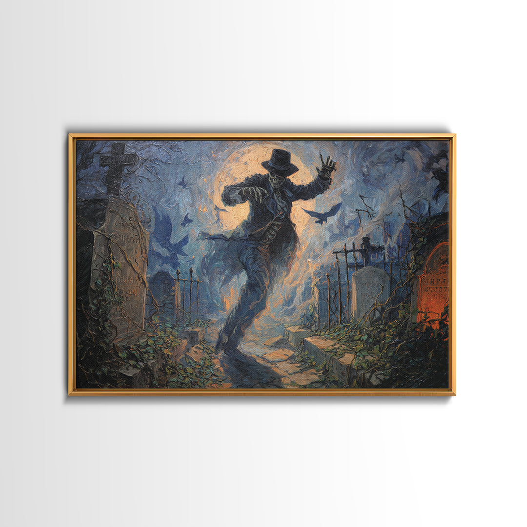 The Graveyard Dance, Landscape Wall Art, Haunted Gothic Art, Framed Canvas Print, Halloween Wall Decor, Gothic Home Decor