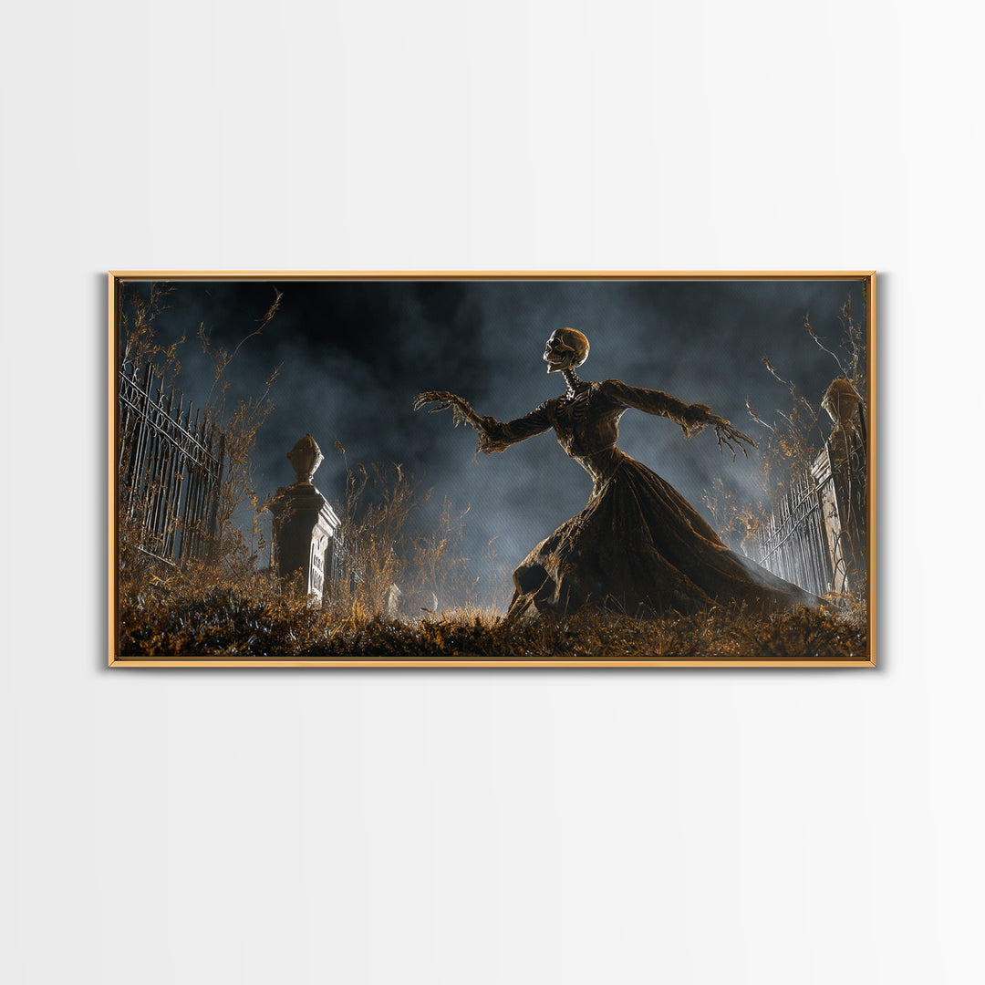 The Graveyard Dance, Wide Panoramic Art, Spooky Home Decor, Canvas Print, Halloween Wall Decor, Gothic Home Decor, Halloween Wall Art