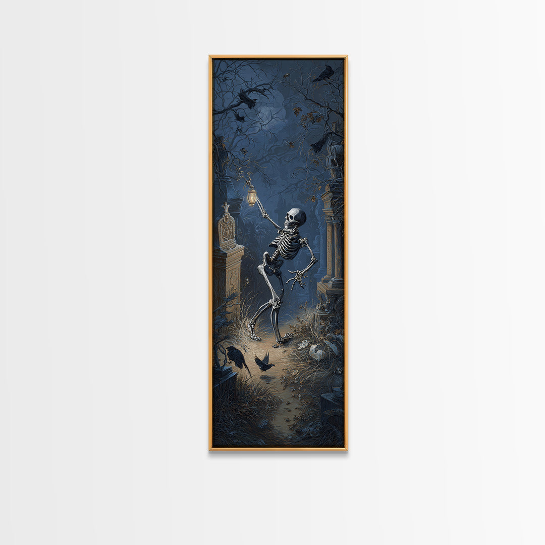 The Graveyard Dance, Tall Narrow Wall Art, Macabre Wall Art, Framed Canvas Print, Halloween Wall Decor, Gothic Home Decor