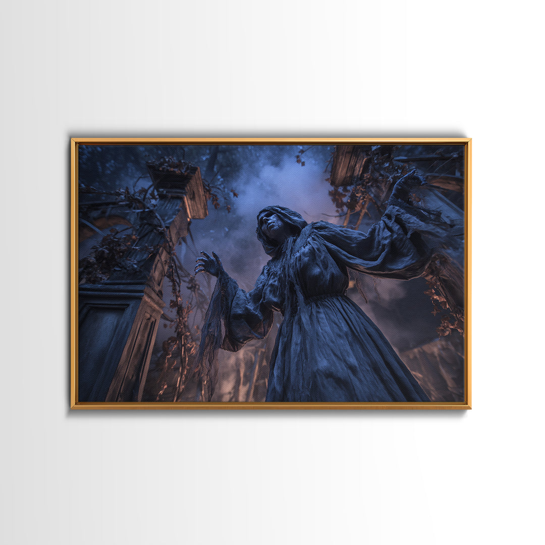 The Haunted Hayride, Landscape Wall Art, Gothic Horror Wall Art, Framed Canvas Print, Halloween Wall Decor, Gothic Home Decor