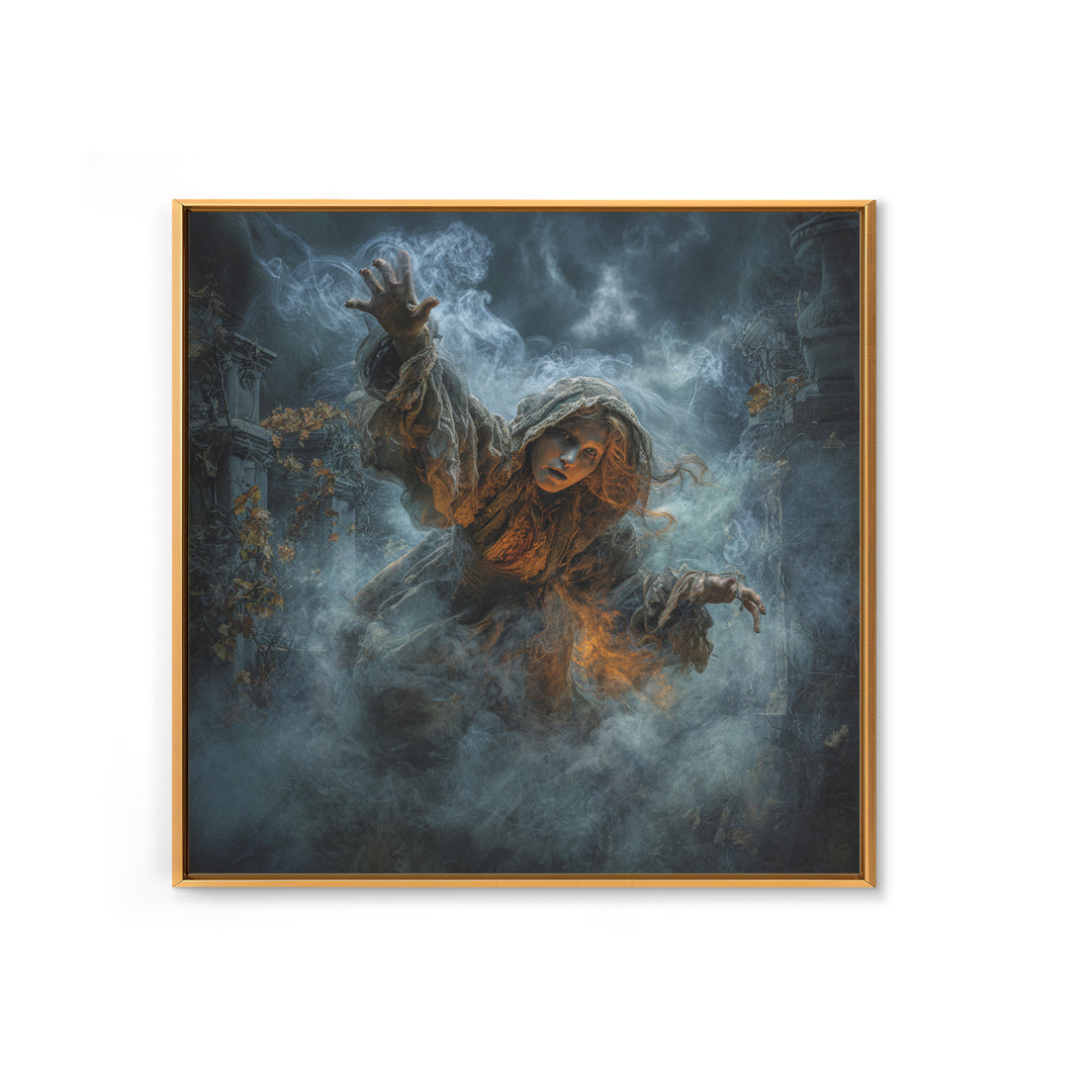 The Haunted Hayride, Square Wall Art, Haunted Gothic Art, Framed Canvas Print, Halloween Wall Decor, Gothic Home Decor, Statement Wall Art