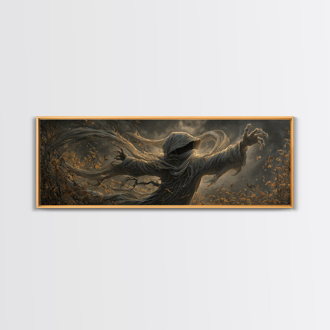 The Haunted Hayride, Extra Wide Wall Art, Macabre Wall Art, Framed Canvas Print, Halloween Wall Decor, Gothic Home Decor