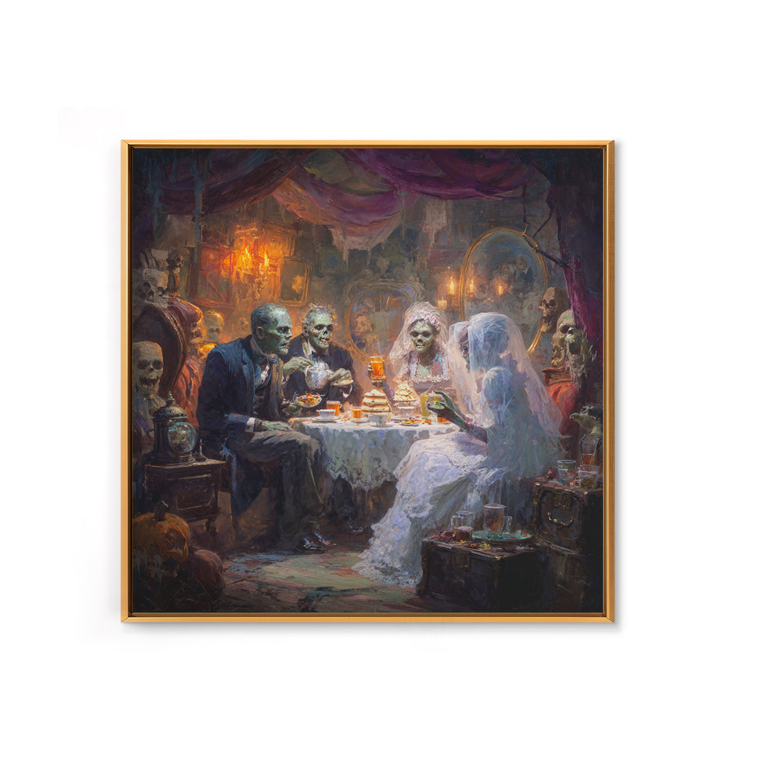 The Zombie Picnic, Square Wall Art, Gothic Horror Wall Art, Framed Canvas Print, Halloween Wall Decor, Gothic Home Decor, Spooky Wall Decor