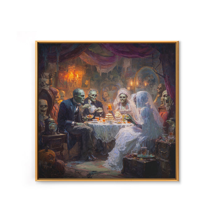 The Zombie Picnic, Square Wall Art, Gothic Horror Wall Art, Framed Canvas Print, Halloween Wall Decor, Gothic Home Decor, Spooky Wall Decor