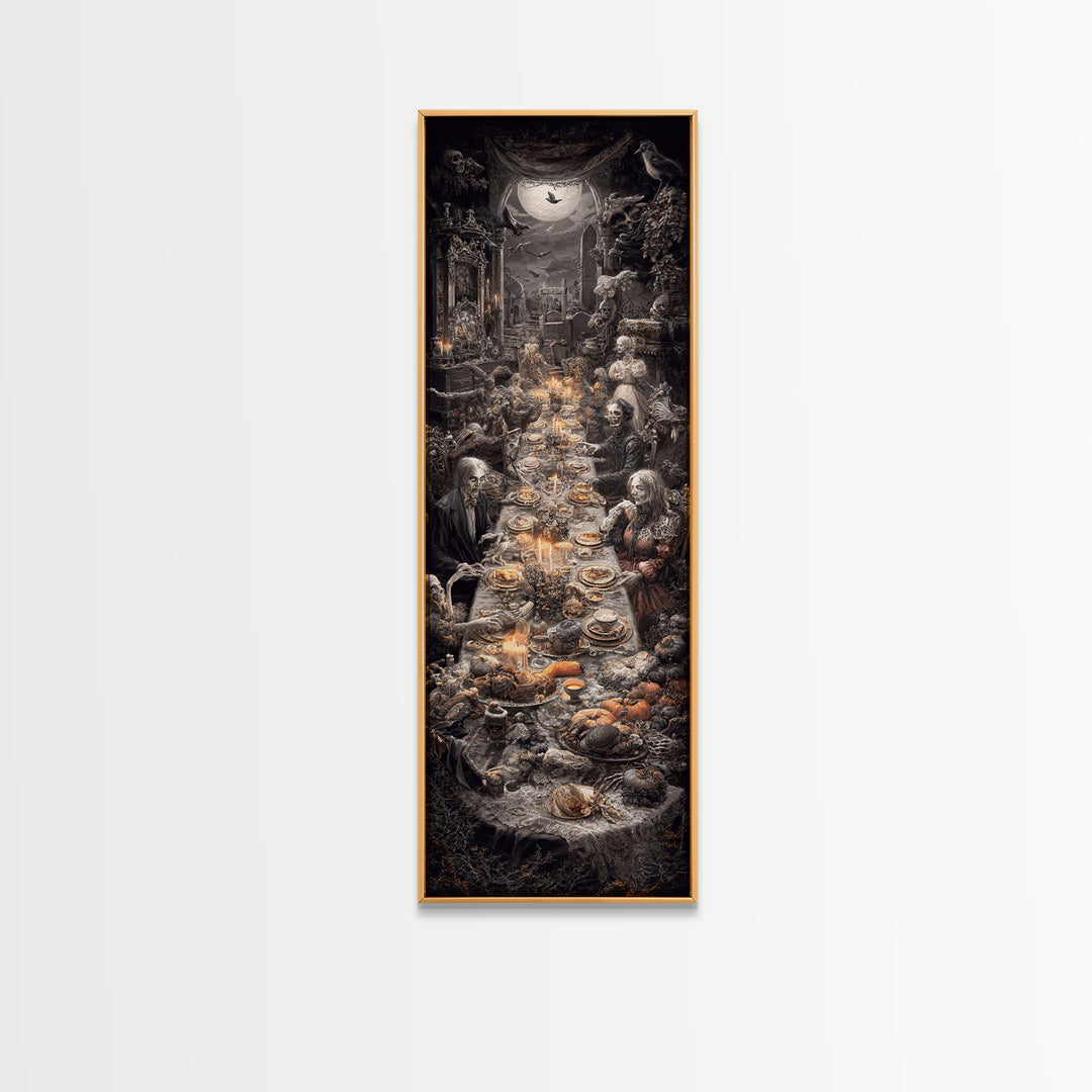 The Zombie Picnic, Tall Narrow Wall Art, Dark Halloween Decor, Canvas Print, Halloween Wall Decor, Gothic Home Decor, Statement Wall Art