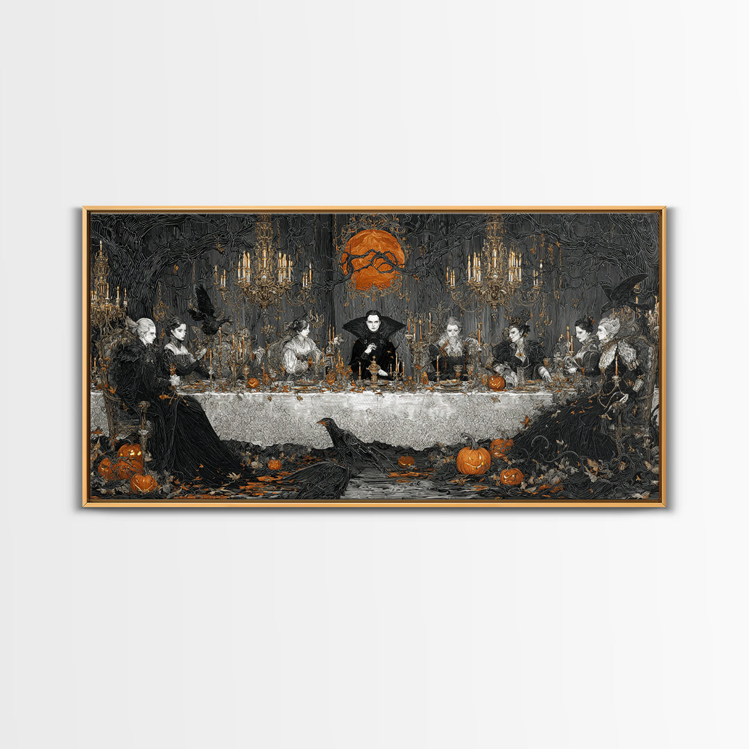 The Vampire Banquet, Wide Panoramic Art, Spooky Home Decor, Canvas Print, Halloween Wall Decor, Gothic Home Decor, Dark Fantasy Art