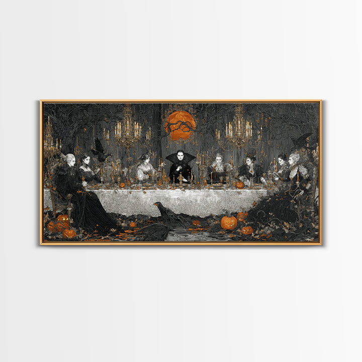 The Vampire Banquet, Wide Panoramic Art, Spooky Home Decor, Canvas Print, Halloween Wall Decor, Gothic Home Decor, Dark Fantasy Art