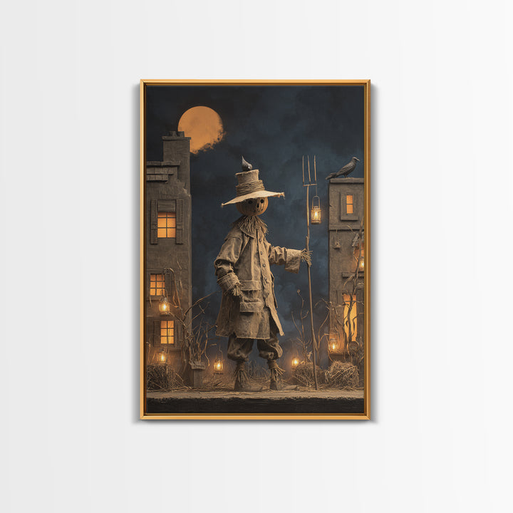 The Scarecrow Uprising, Vertical Wall Art, Gothic Horror Wall Art, Framed Canvas Print, Halloween Wall Decor, Gothic Home Decor