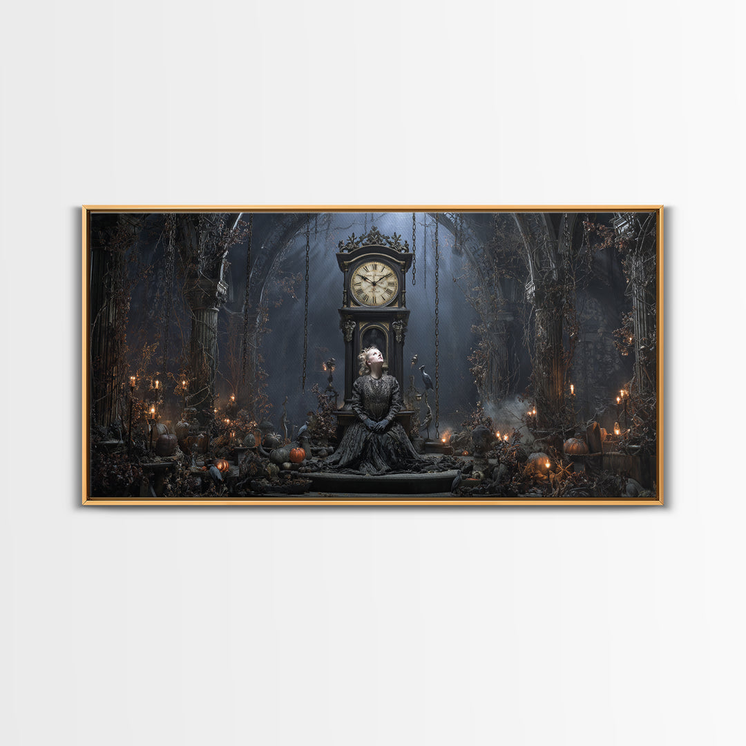 The Thirteenth Bell, Wide Panoramic Art, Macabre Wall Art, Framed Canvas Print, Halloween Wall Decor, Gothic Home Decor, Horror Wall Art