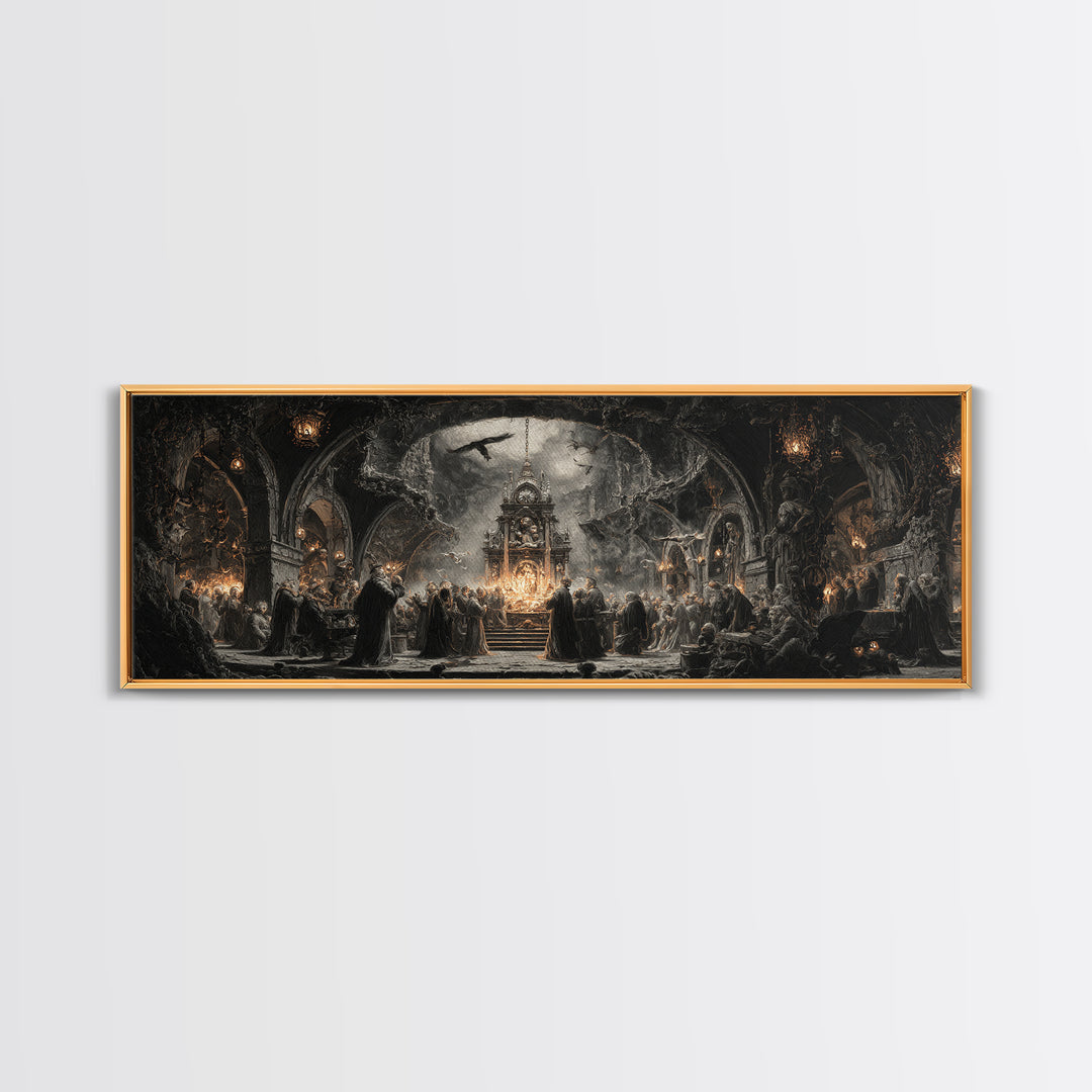 The Thirteenth Bell, Extra Wide Wall Art, Gothic Horror Wall Art, Framed Canvas Print, Halloween Wall Decor, Gothic Home Decor