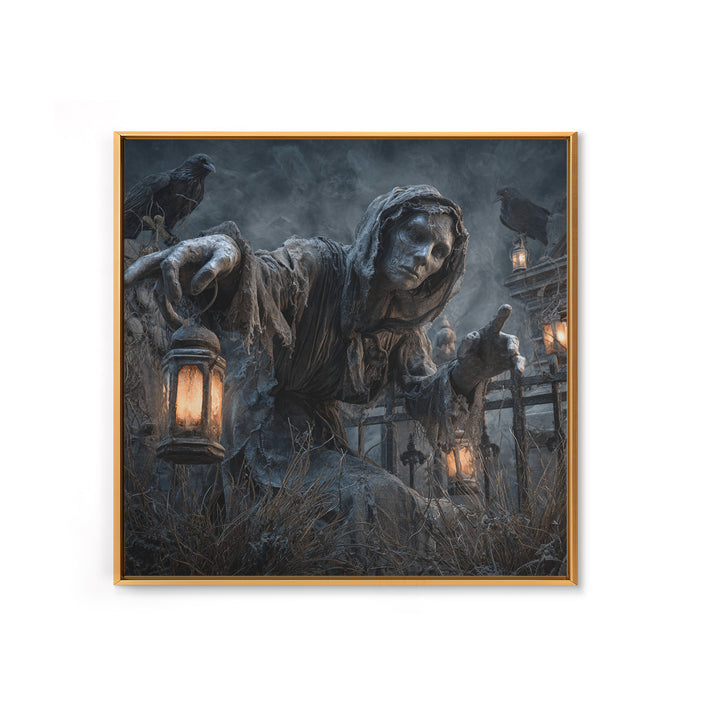 The Cemetery Lantern Festival, Square Wall Art, Haunted Gothic Art, Framed Canvas Print, Halloween Wall Decor, Gothic Home Decor