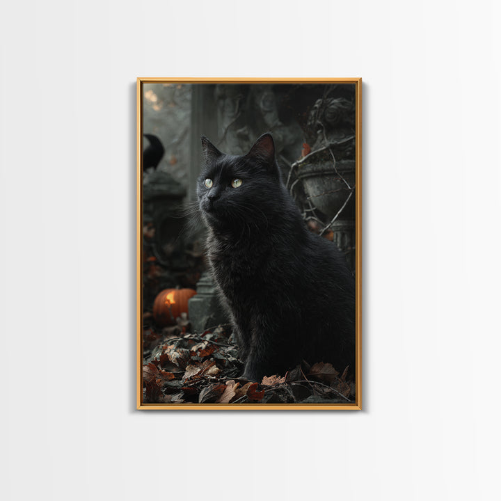 The Black Cat Gathering, Vertical Wall Art, Dark Halloween Decor, Canvas Print, Halloween Wall Decor, Gothic Home Decor