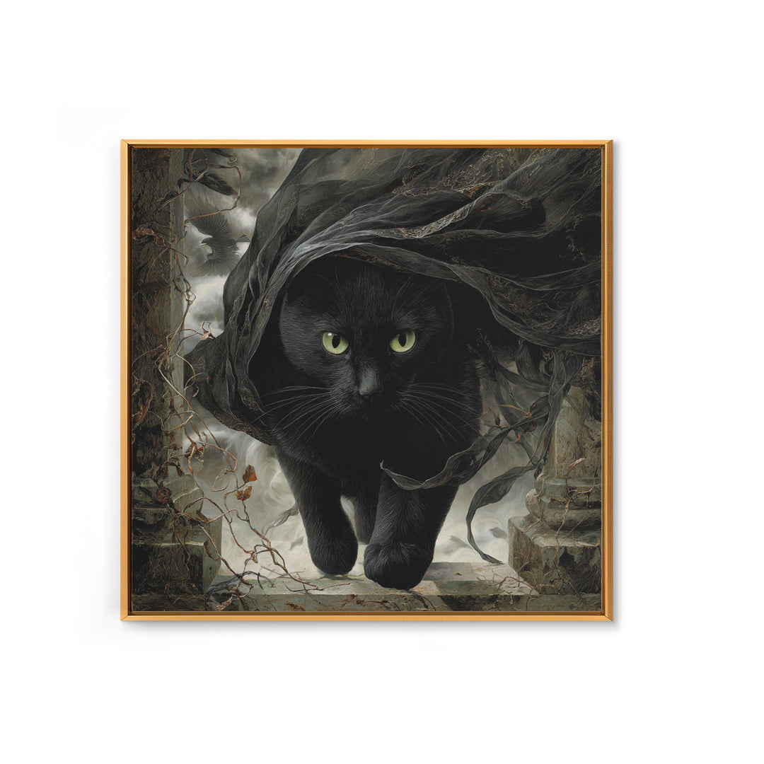 The Black Cat Gathering, Square Wall Art, Spooky Home Decor, Canvas Print, Halloween Wall Decor, Gothic Home Decor, Spooky Wall Decor