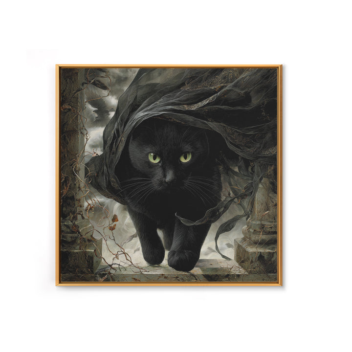 The Black Cat Gathering, Square Wall Art, Spooky Home Decor, Canvas Print, Halloween Wall Decor, Gothic Home Decor, Spooky Wall Decor