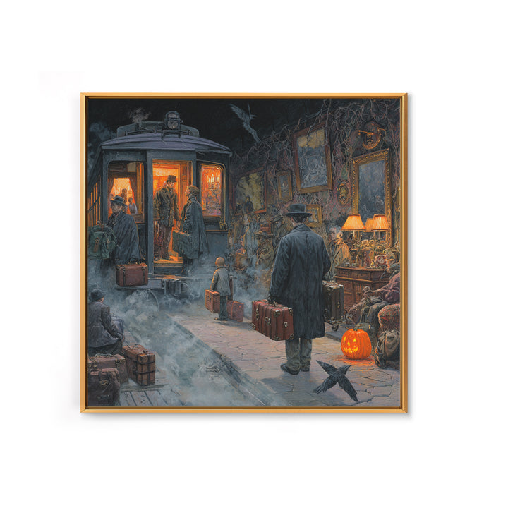 The Ghost Train Arrival, Square Wall Art, Dark Fantasy Wall Art, Canvas Print, Halloween Wall Decor, Gothic Home Decor, Halloween Wall Art