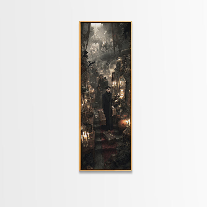 The Ghost Train Arrival, Tall Narrow Wall Art, Dark Fantasy Wall Art, Canvas Print, Halloween Wall Decor, Gothic Home Decor, Halloween Decor