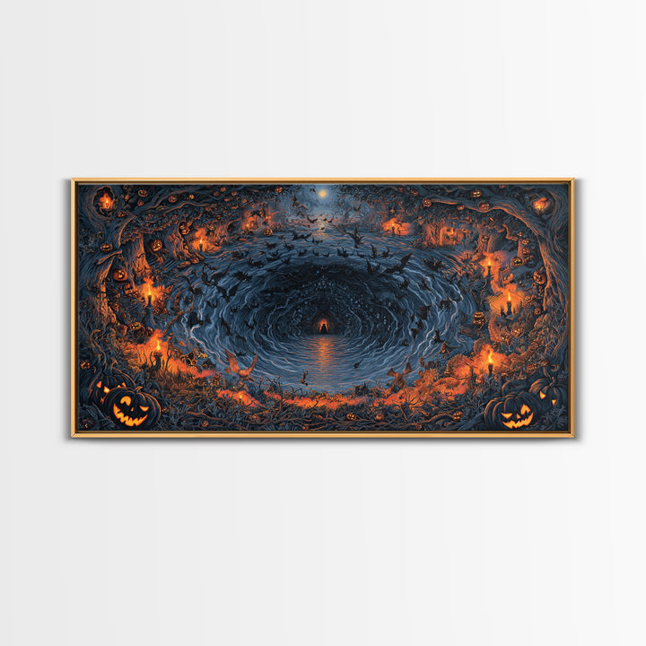 The Halloween Storm, Wide Panoramic Art, Spooky Home Decor, Canvas Print, Halloween Wall Decor, Gothic Home Decor, Halloween Wall Art