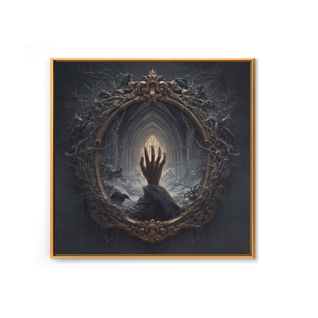 The Cursed Mirror, Square Wall Art, Macabre Wall Art, Framed Canvas Print, Halloween Wall Decor, Gothic Home Decor, Halloween Decor