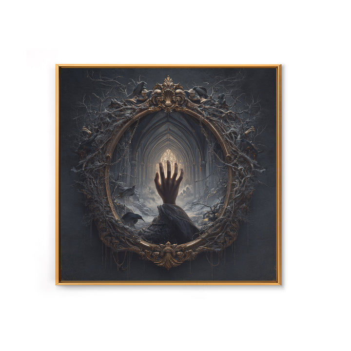 The Cursed Mirror, Square Wall Art, Macabre Wall Art, Framed Canvas Print, Halloween Wall Decor, Gothic Home Decor, Halloween Decor