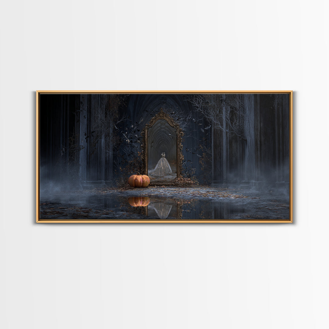The Cursed Mirror, Wide Panoramic Art, Dark Fantasy Wall Art, Canvas Print, Halloween Wall Decor, Gothic Home Decor, Spooky Wall Decor