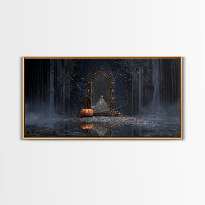 The Cursed Mirror, Wide Panoramic Art, Dark Fantasy Wall Art, Canvas Print, Halloween Wall Decor, Gothic Home Decor, Spooky Wall Decor