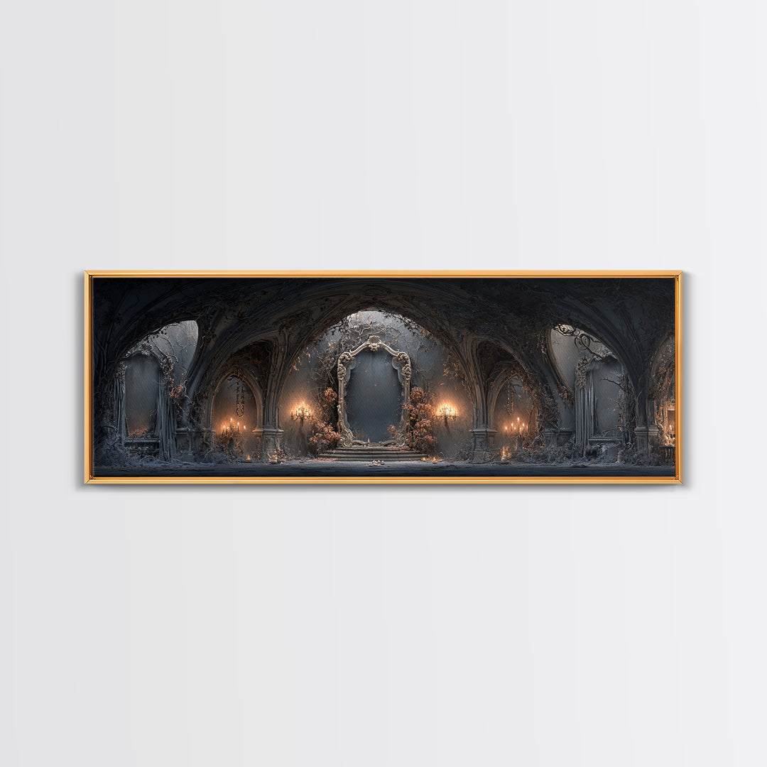 The Cursed Mirror, Extra Wide Wall Art, Gothic Horror Wall Art, Framed Canvas Print, Halloween Wall Decor, Gothic Home Decor