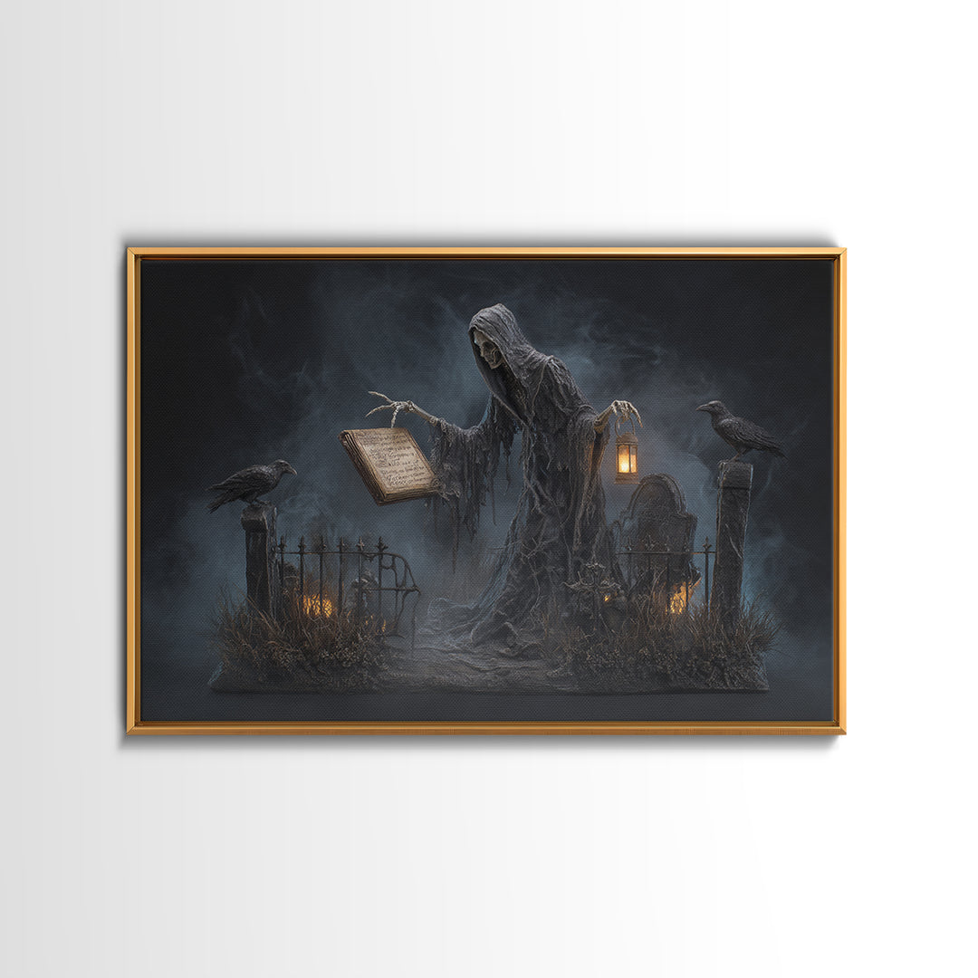 The Living Spellbook, Landscape Wall Art, Haunted Gothic Art, Framed Canvas Print, Halloween Wall Decor, Gothic Home Decor