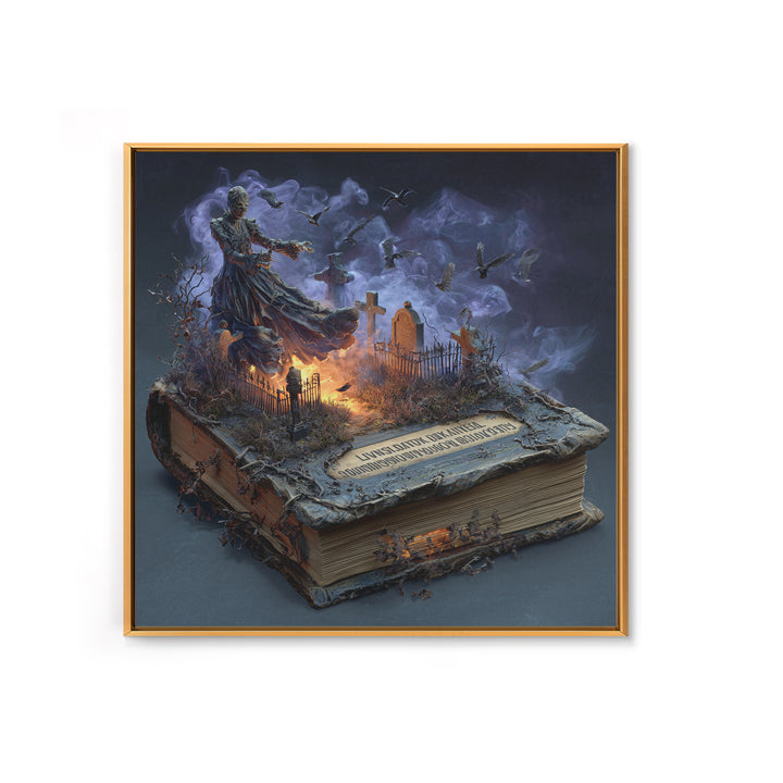 The Living Spellbook, Square Wall Art, Gothic Horror Wall Art, Framed Canvas Print, Halloween Wall Decor, Gothic Home Decor
