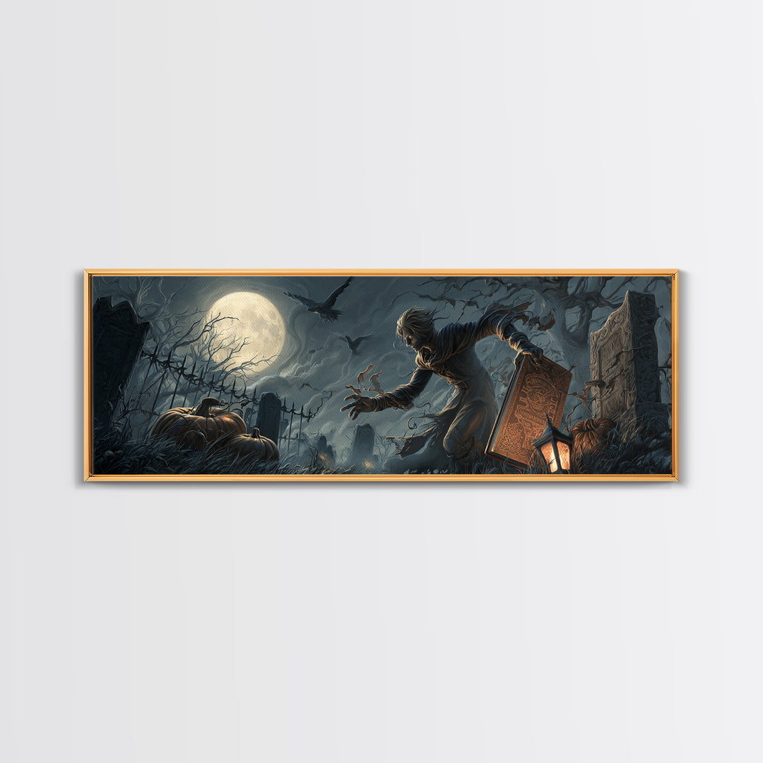 The Living Spellbook, Extra Wide Wall Art, Dark Halloween Decor, Canvas Print, Halloween Wall Decor, Gothic Home Decor, Spooky Wall Decor