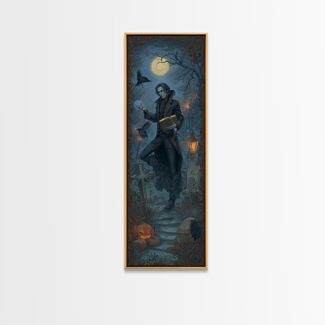 The Living Spellbook, Tall Narrow Wall Art, Macabre Wall Art, Framed Canvas Print, Halloween Wall Decor, Gothic Home Decor