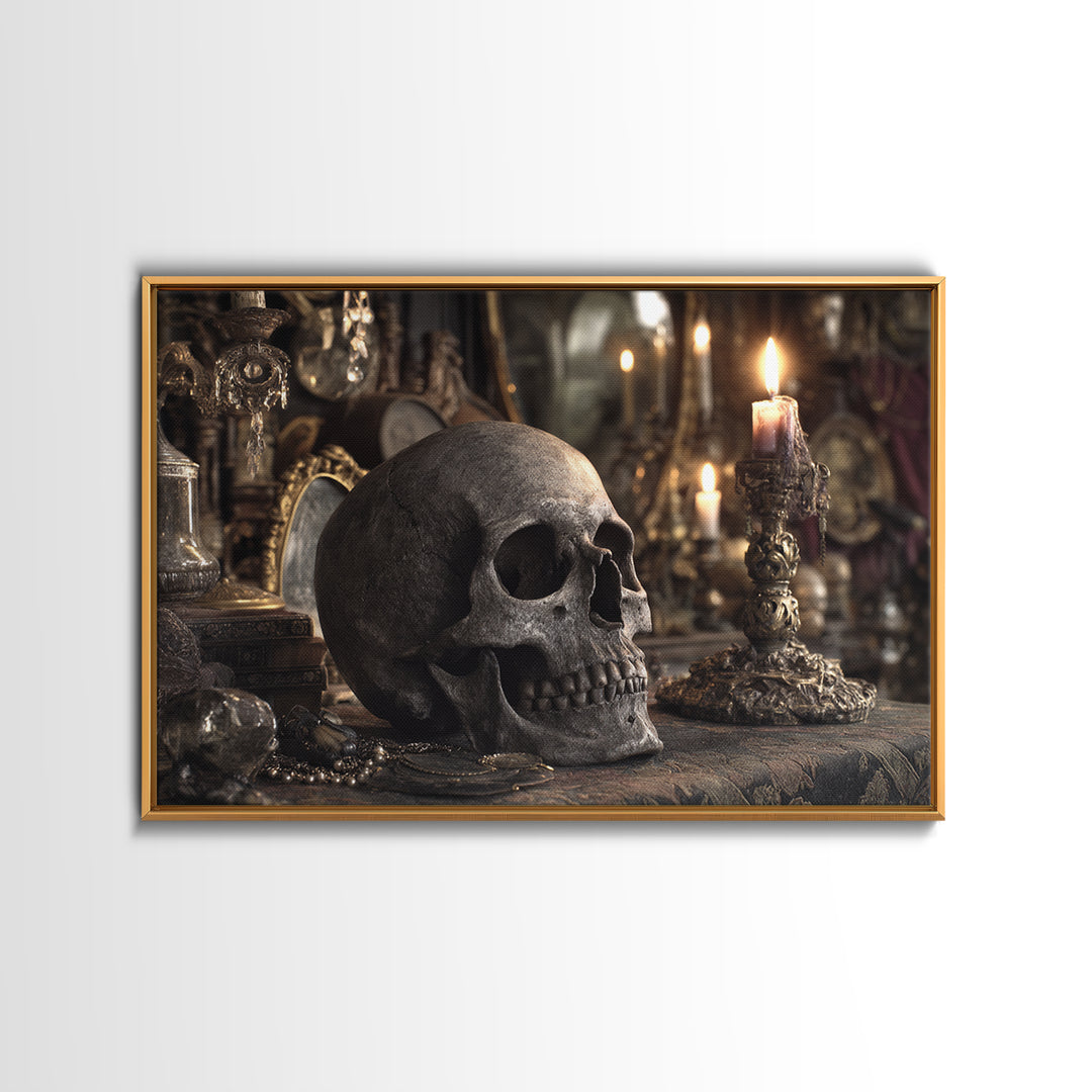 The Talking Skull, Landscape Wall Art, Gothic Horror Wall Art, Framed Canvas Print, Halloween Wall Decor, Gothic Home Decor