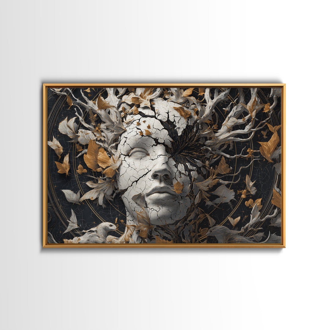 The Cracked Porcelain Mask, Landscape Wall Art, Spooky Home Decor, Canvas Print, Halloween Wall Decor, Gothic Home Decor, Horror Wall Art