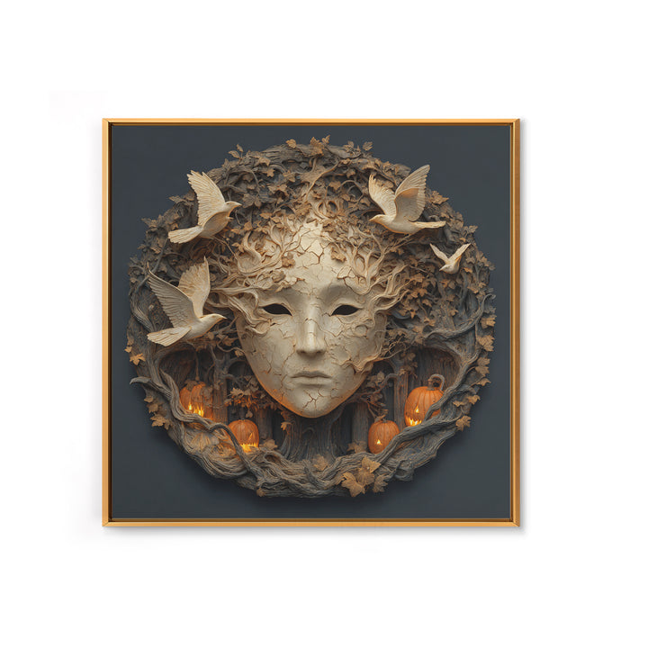 The Cracked Porcelain Mask, Square Wall Art, Haunted Gothic Art, Framed Canvas Print, Halloween Wall Decor, Gothic Home Decor