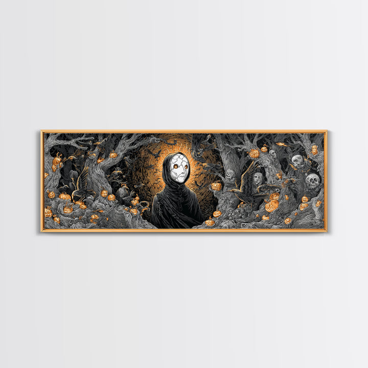 The Cracked Porcelain Mask, Extra Wide Wall Art, Haunted Gothic Art, Framed Canvas Print, Halloween Wall Decor, Gothic Home Decor