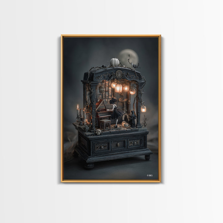 The Haunted Music Box, Vertical Wall Art, Spooky Home Decor, Canvas Print, Halloween Wall Decor, Gothic Home Decor, Dark Fantasy Art