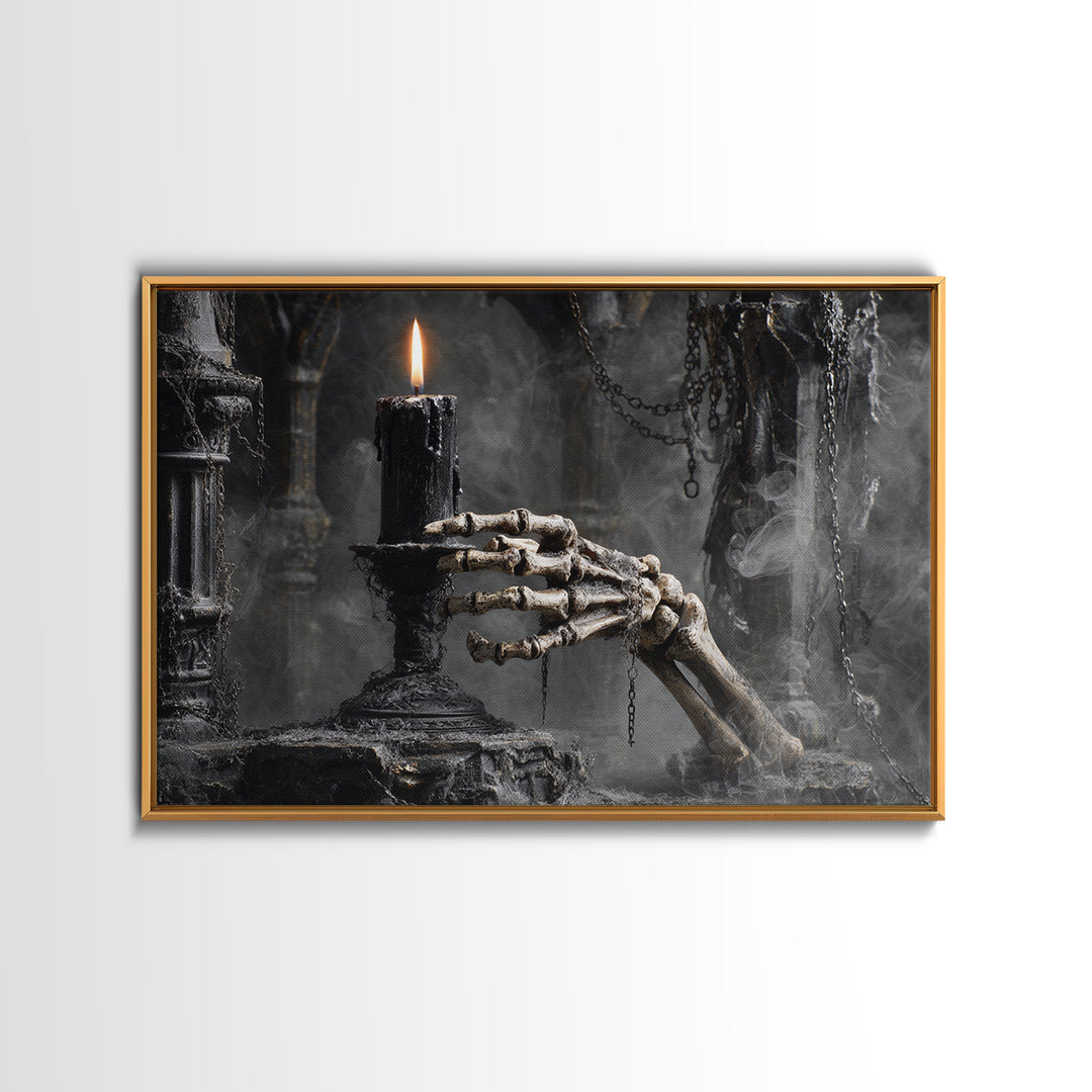 The Skeletal Hand Candleholder, Landscape Wall Art, Dark Halloween Decor, Canvas Print, Halloween Wall Decor, Gothic Home Decor