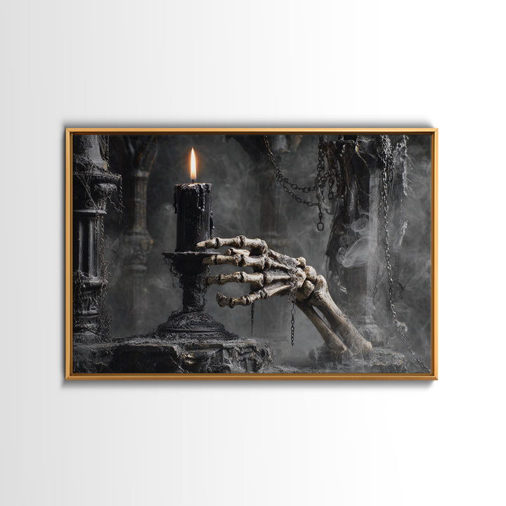 The Skeletal Hand Candleholder, Landscape Wall Art, Dark Halloween Decor, Canvas Print, Halloween Wall Decor, Gothic Home Decor