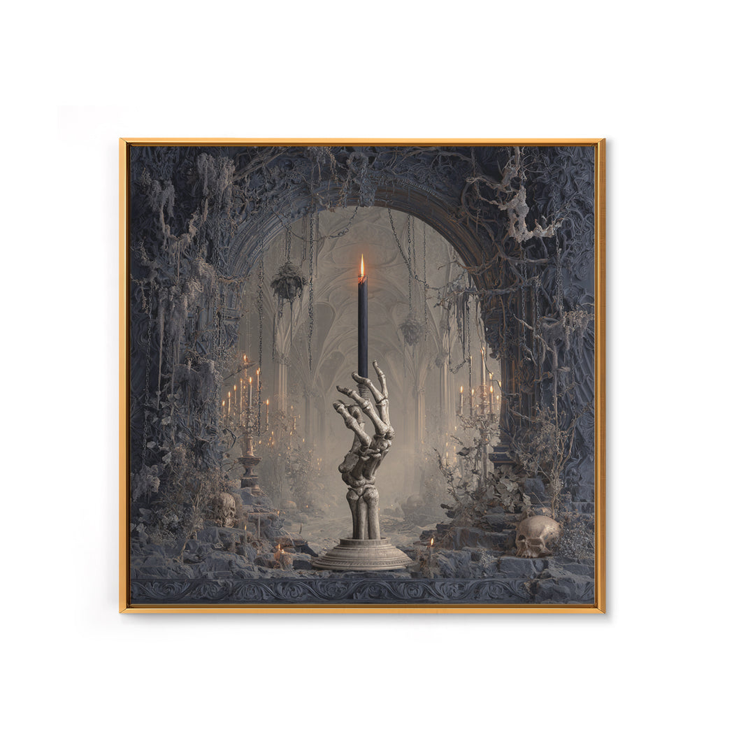 The Skeletal Hand Candleholder, Square Wall Art, Dark Fantasy Wall Art, Canvas Print, Halloween Wall Decor, Gothic Home Decor