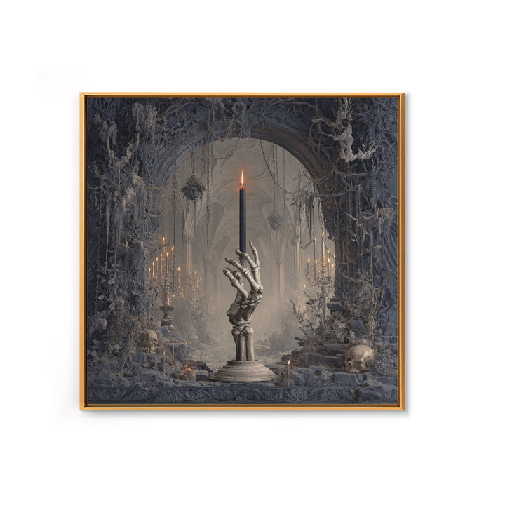 The Skeletal Hand Candleholder, Square Wall Art, Dark Fantasy Wall Art, Canvas Print, Halloween Wall Decor, Gothic Home Decor