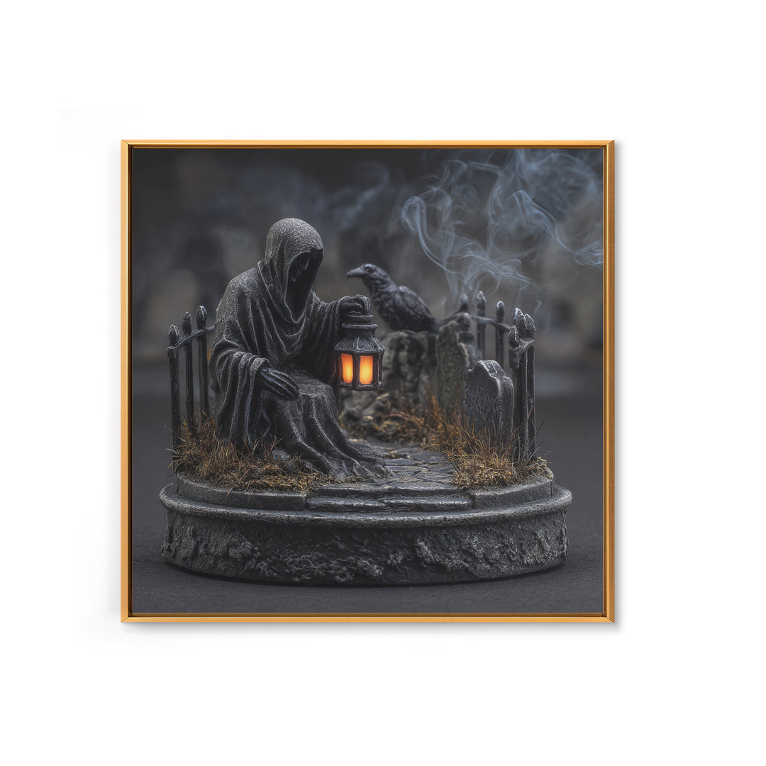 The Black Wax Candle, Square Wall Art, Haunted Gothic Art, Framed Canvas Print, Halloween Wall Decor, Gothic Home Decor, Halloween Wall Art