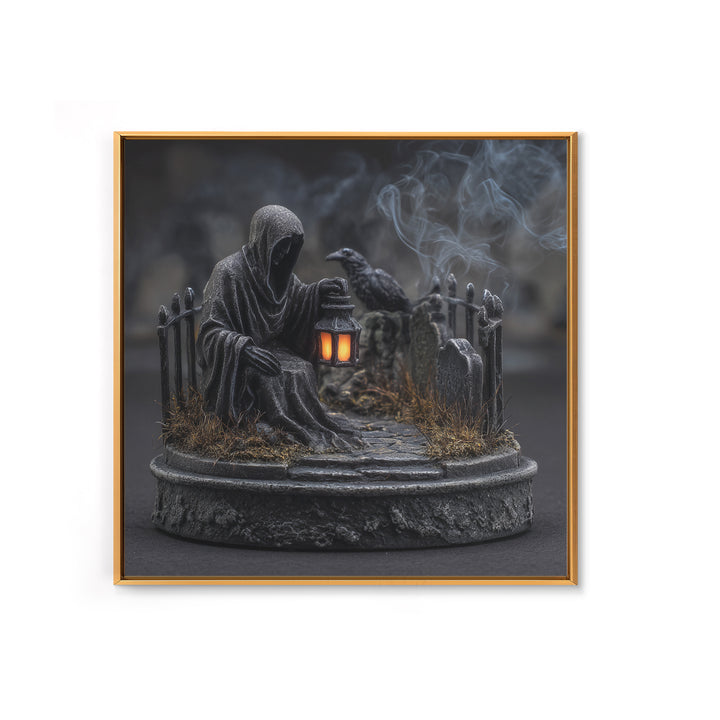The Black Wax Candle, Square Wall Art, Haunted Gothic Art, Framed Canvas Print, Halloween Wall Decor, Gothic Home Decor, Halloween Wall Art