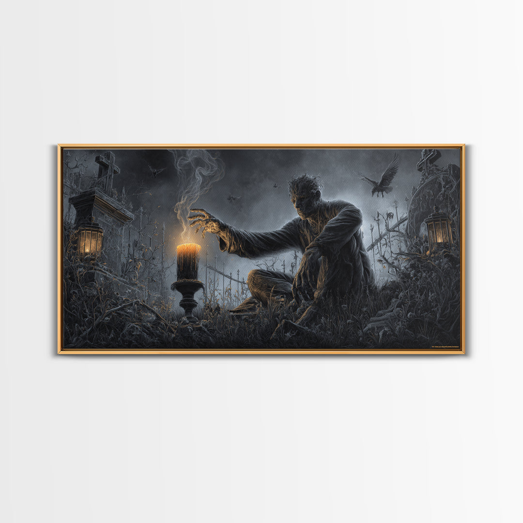 The Black Wax Candle, Wide Panoramic Art, Spooky Home Decor, Canvas Print, Halloween Wall Decor, Gothic Home Decor, Seasonal Home Decor