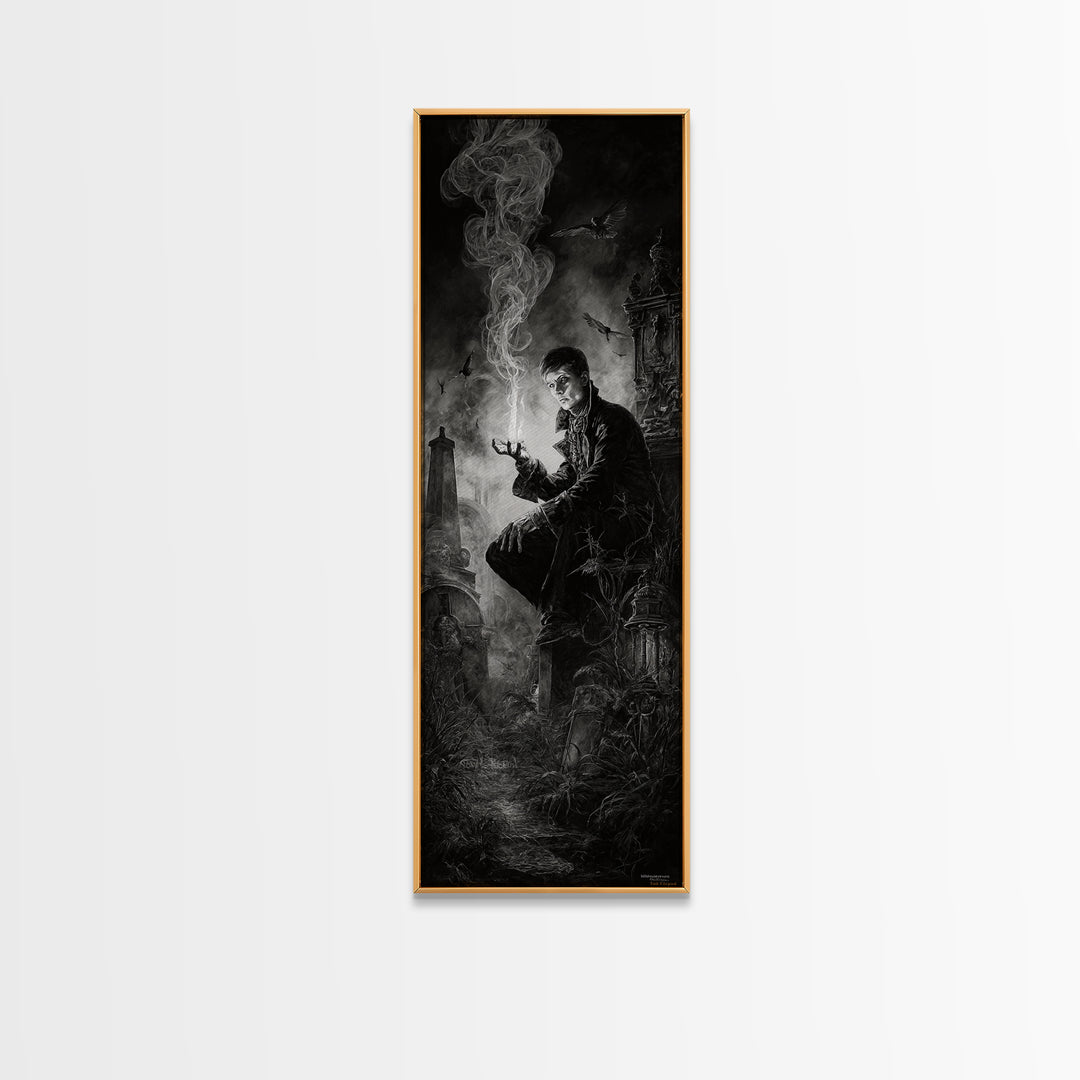 The Black Wax Candle, Tall Narrow Wall Art, Dark Fantasy Wall Art, Canvas Print, Halloween Wall Decor, Gothic Home Decor, Dark Fantasy Art