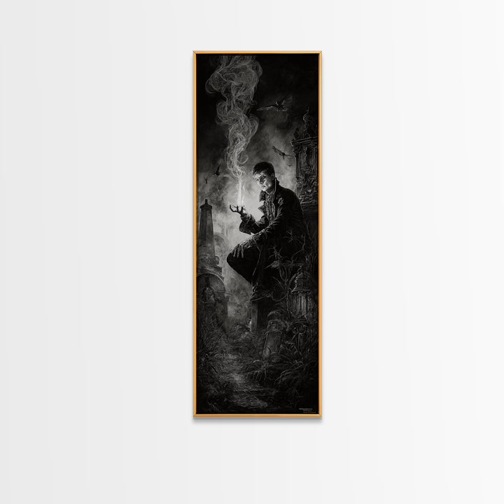 The Black Wax Candle, Tall Narrow Wall Art, Dark Fantasy Wall Art, Canvas Print, Halloween Wall Decor, Gothic Home Decor, Dark Fantasy Art